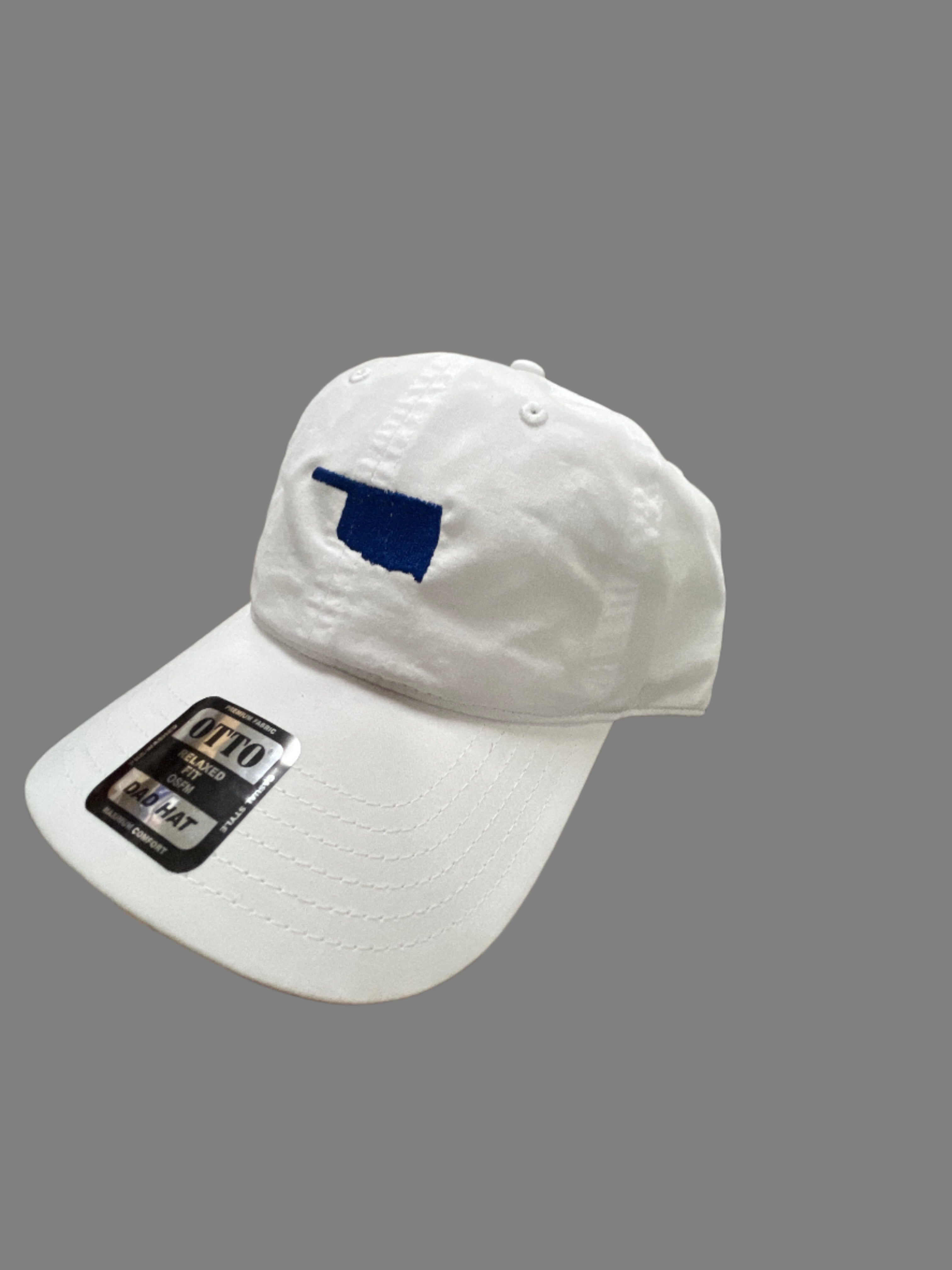 WHITE HAT WITH BLUE OKLAHOMA