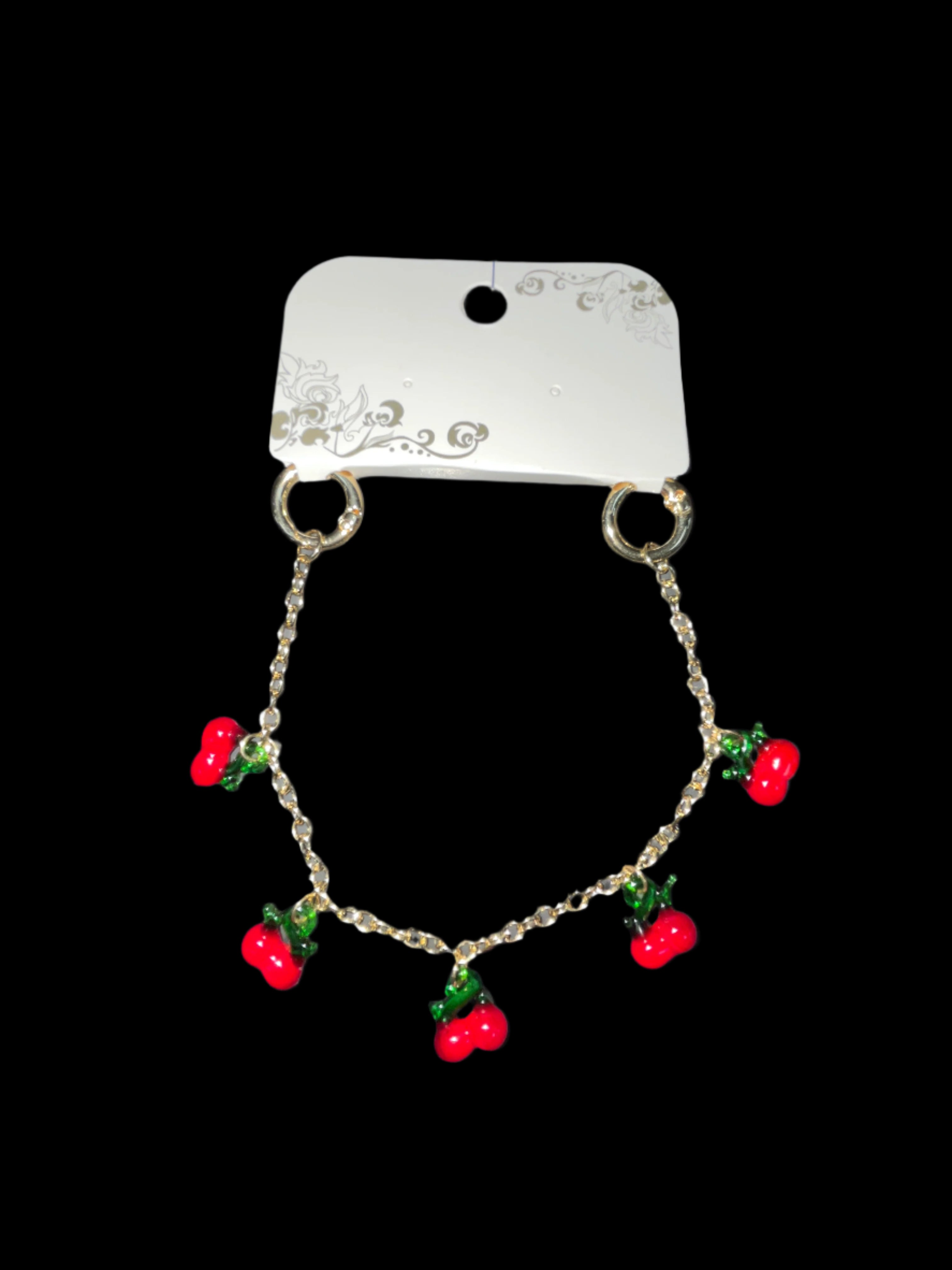 GOLD PURSE CHAIN WITH GLASS CHERRIES