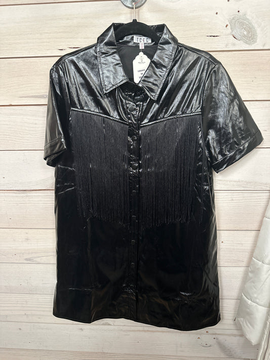 BLACK LEATHER DRESS W/FRINGE DETAIL
