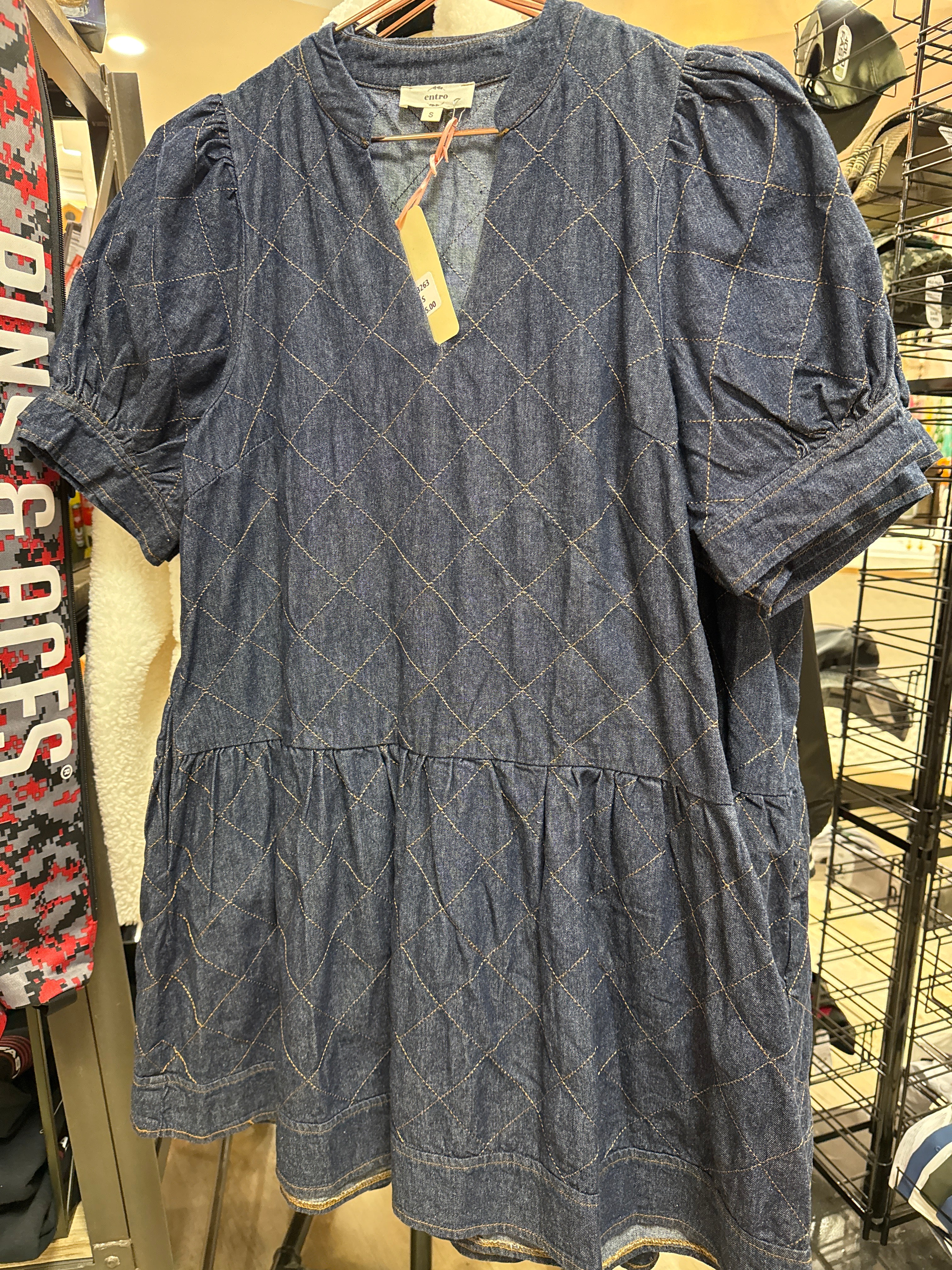 DARK DENIM DRESS W/ QUILTING