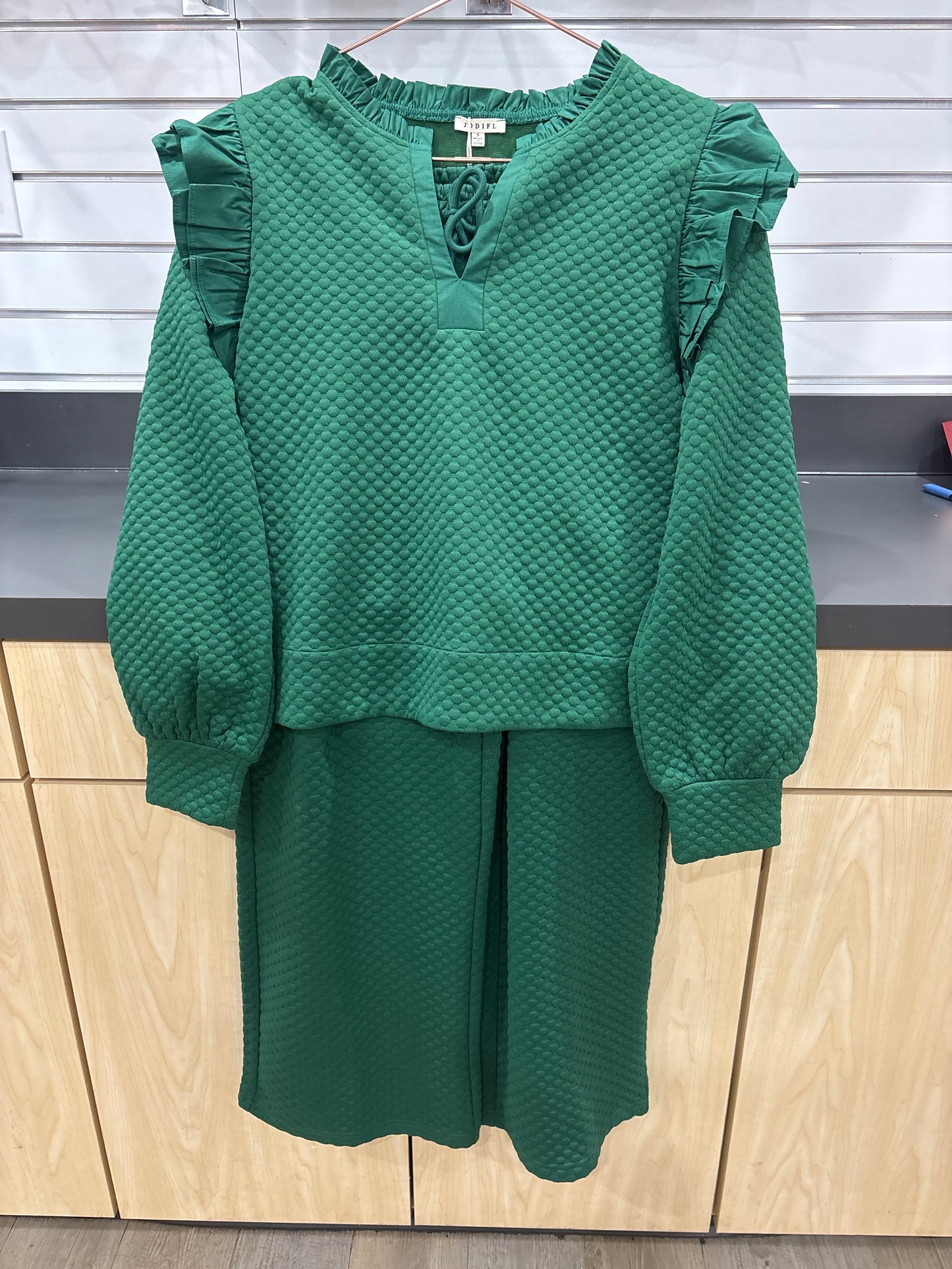 Green Textured 2PC Pant Set