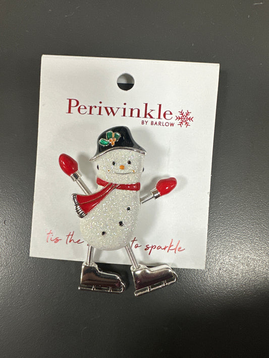 GLITTER SNOWMAN ON SKATES BROOCH