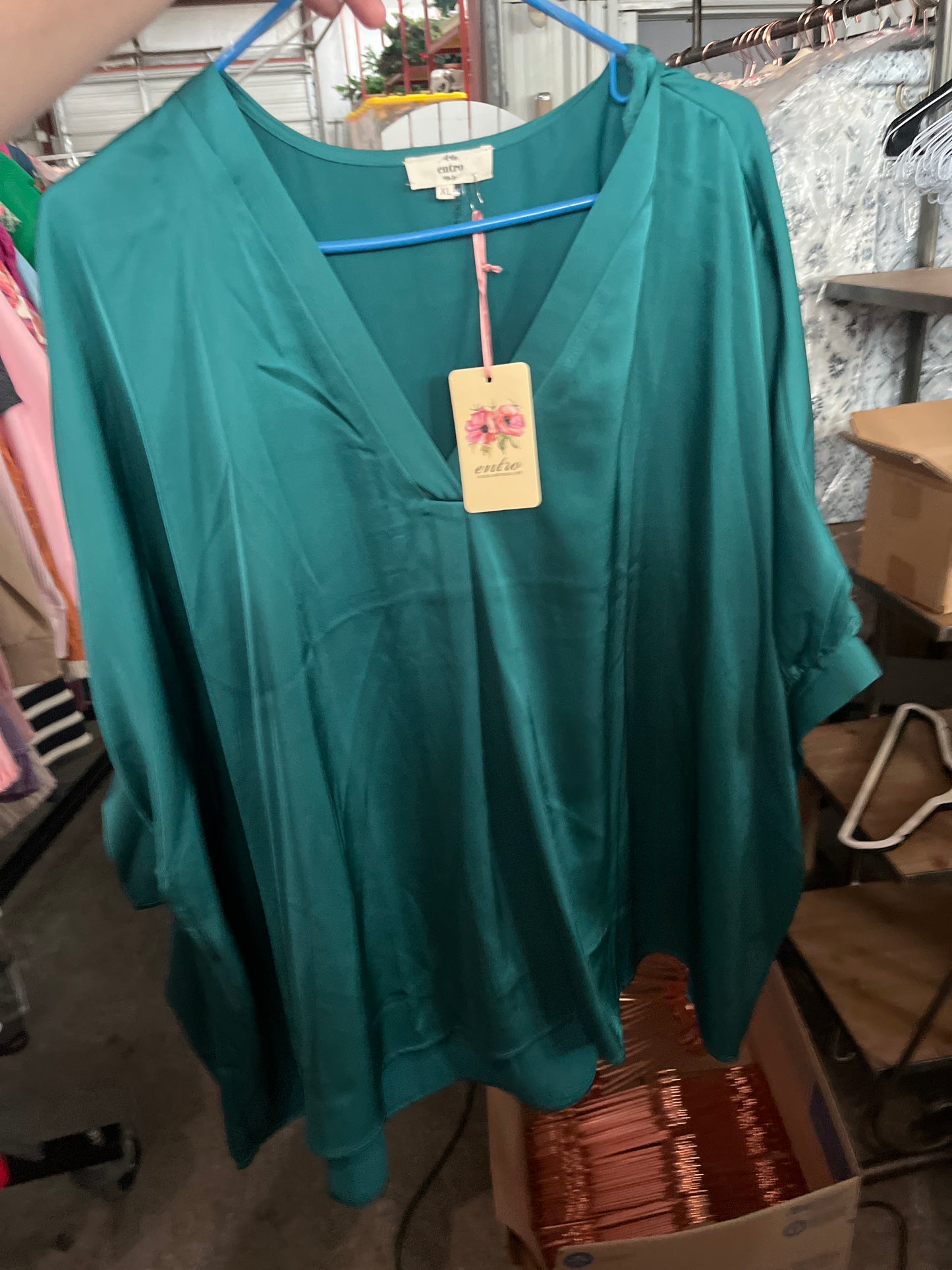 GREEN SATIN BLOUSE