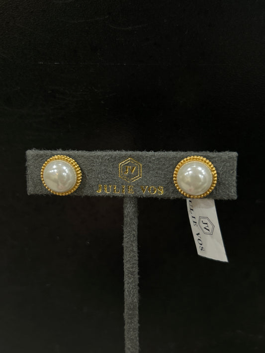 FLEUR-DE-LIS STUDS GOLD PEARL EARRINGS