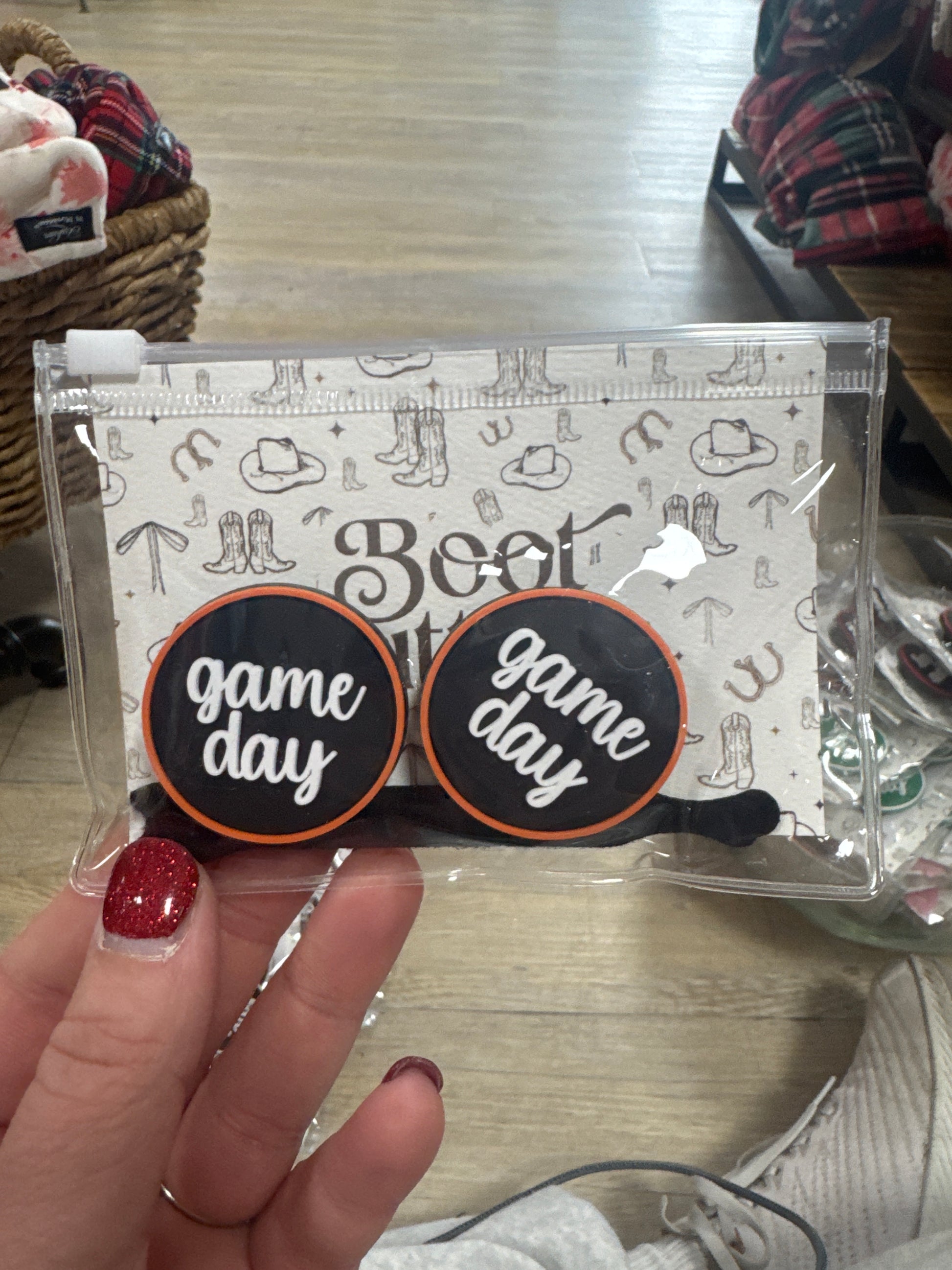 BOOT BUTTONS - GAME DAY - BLK/ORG - Pharm Favorites by Economy Pharmacy