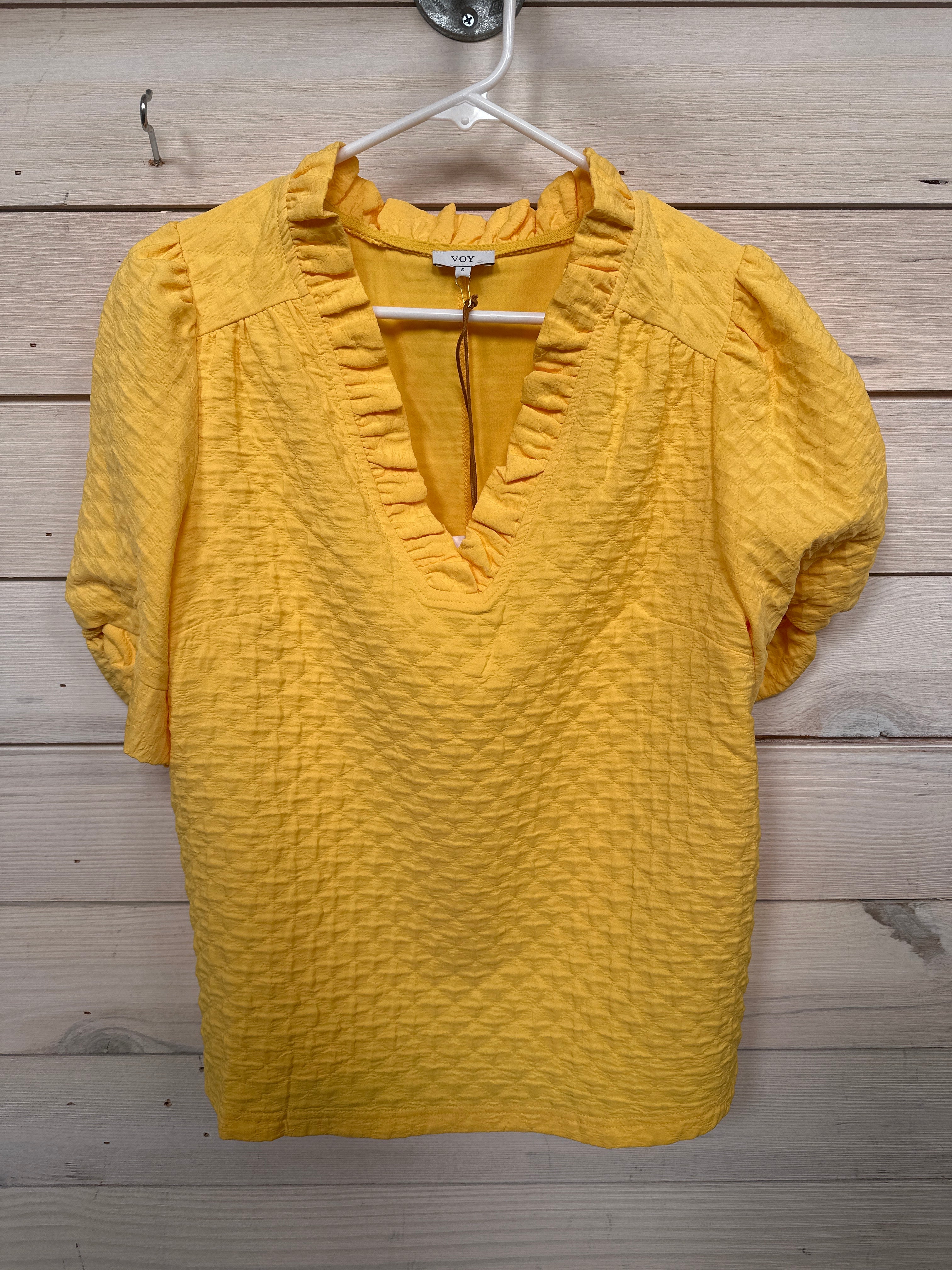 YELLOW BLOUSE W/RUFFLE VNECK