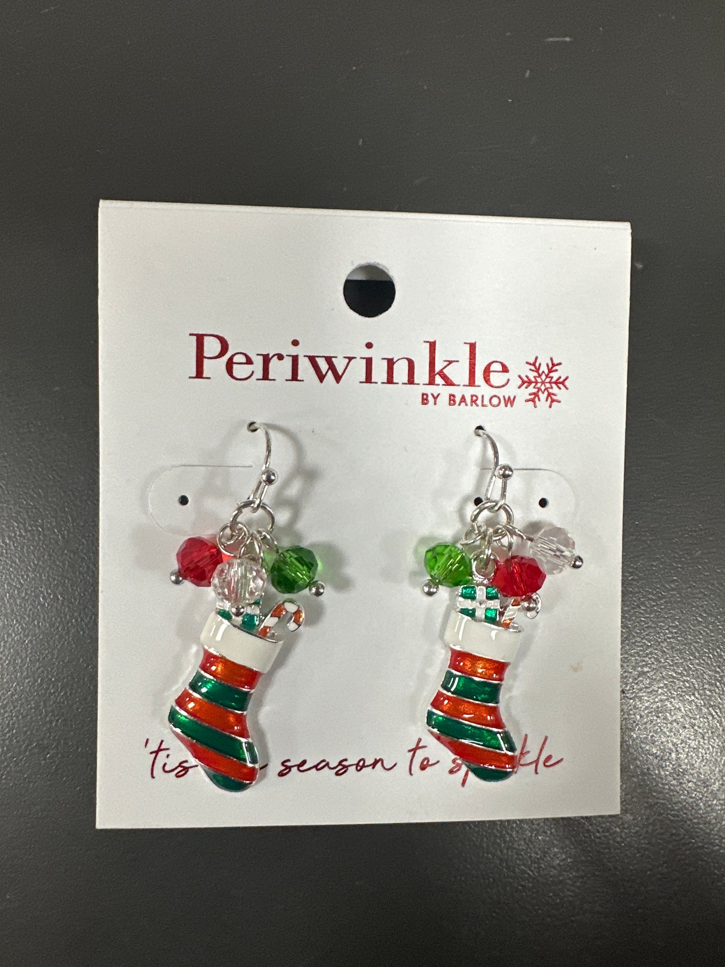 STOCKING WITH RED/GREEN BEADS EARRINGS