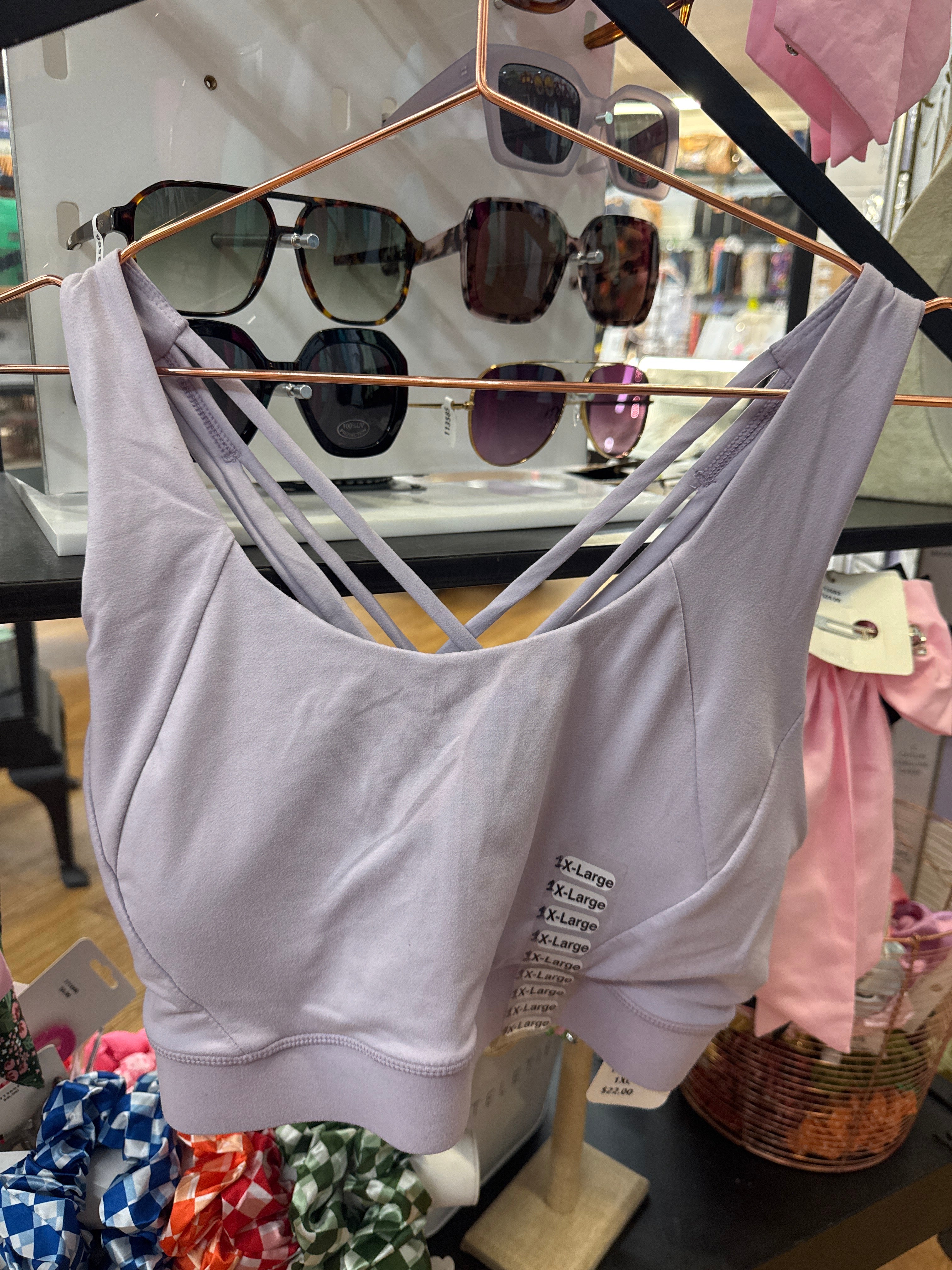 CRISSCROSS PADDED SPORTS BRA - LAVENDER - 3XL