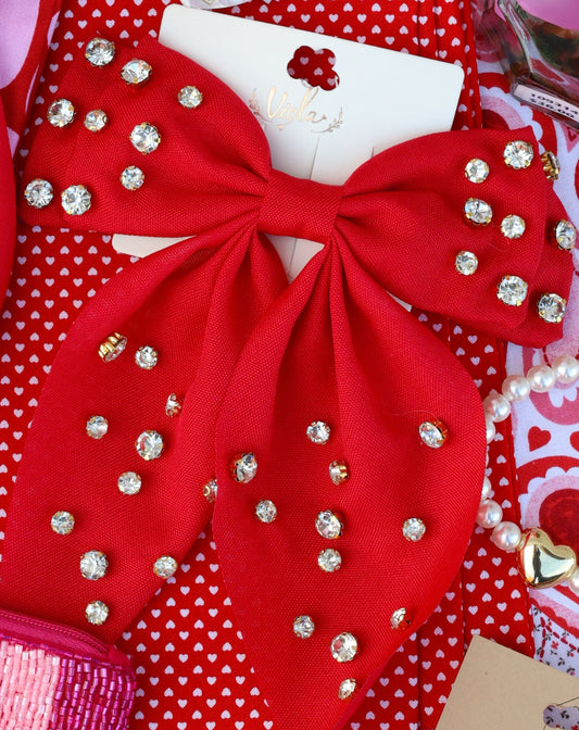 RED HAIR BOW W/RHINESTONES