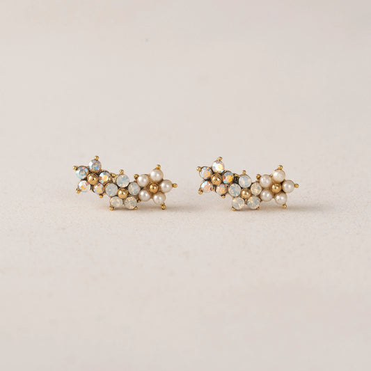 FLORAL CLIMBER EARRINGS - WHITE
