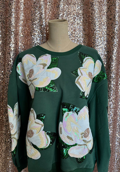 DARK GREEN MAGNOLIAS SWEATSHIRT