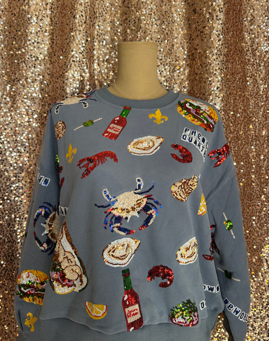 BLUE LOUISIANA FOOD SWEATSHIRT