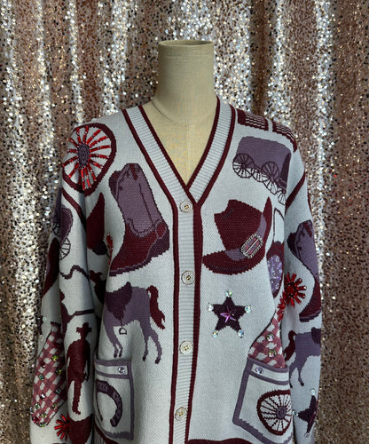 WHITE AND PURPLE WESTERN ICON CARDIGAN