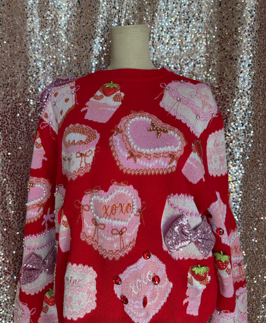 RED CAKES AND PASTRIES OVERSIZED SWEATER AND SKIRT