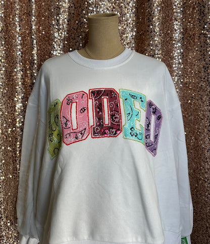 WHITE MULTI BANDANA RODEO SWEATSHIRT