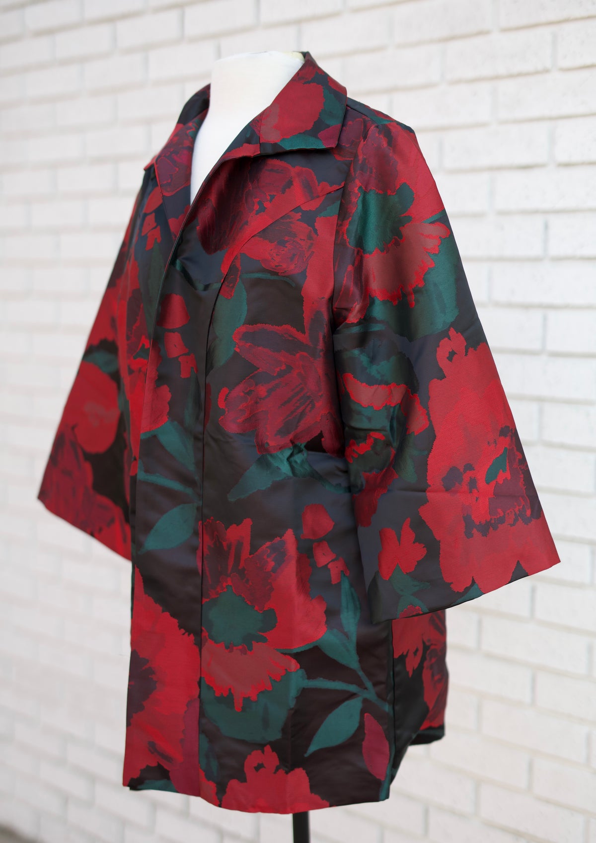 3/4 FLORAL JACQUARD PRINT KIMONO JACKET - RED MIX