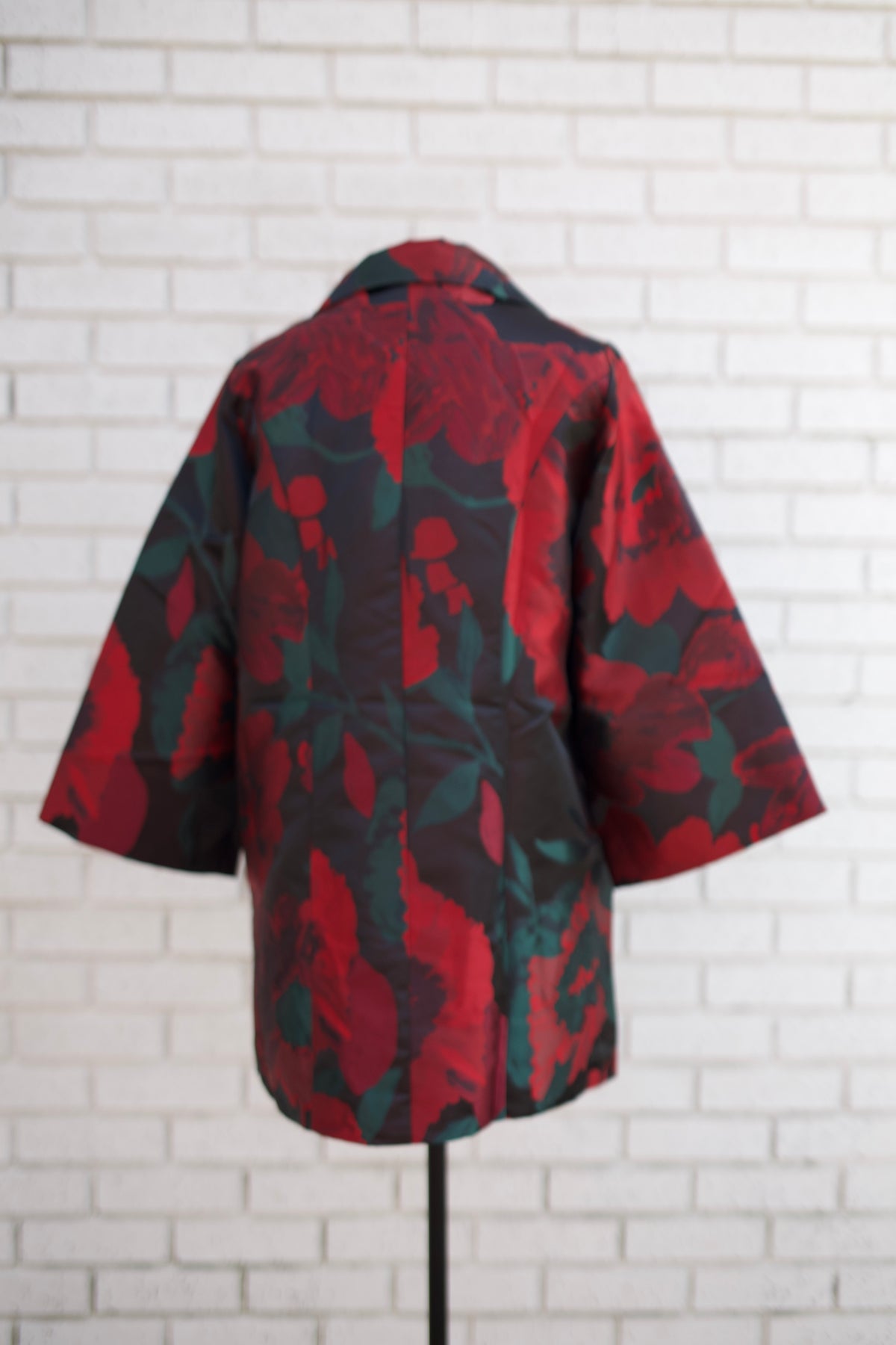 3/4 FLORAL JACQUARD PRINT KIMONO JACKET - RED MIX