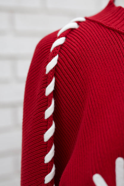 CRIMSON OKLAHOMA WHIP STITCH SWEATER