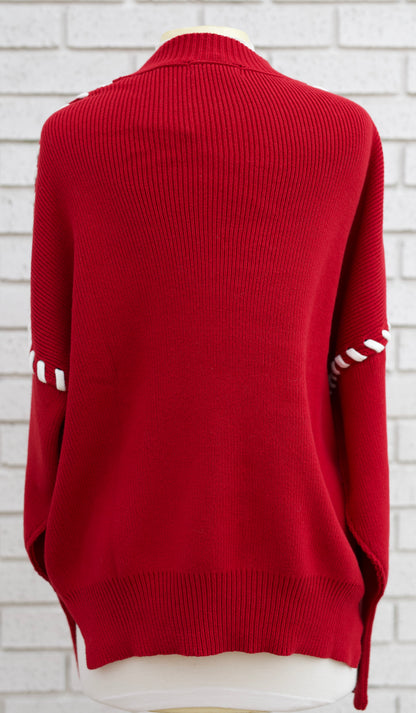 CRIMSON OKLAHOMA WHIP STITCH SWEATER