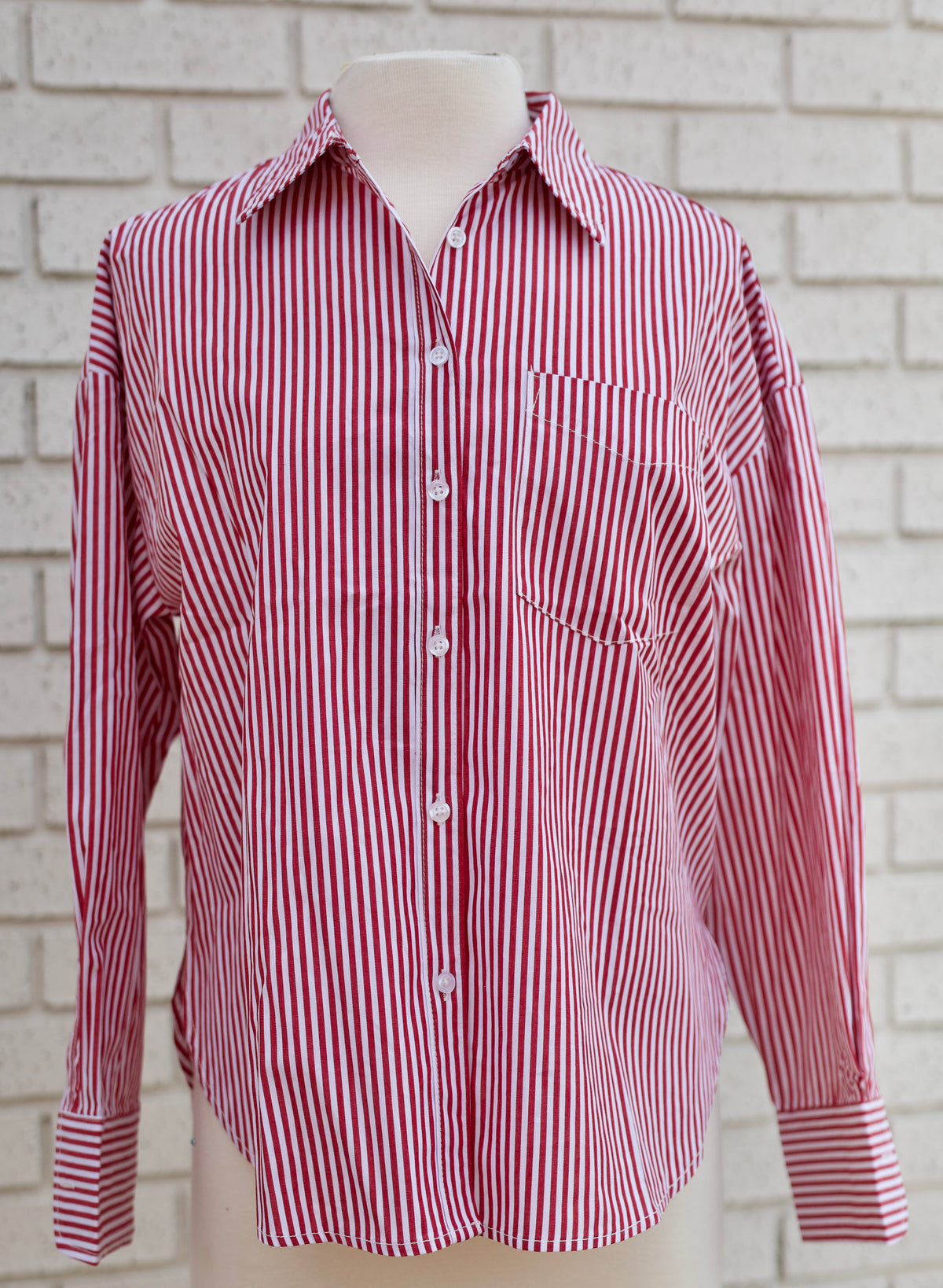 STRIPE BUTTON UP SHIRT WITH LEFT CHEST POCKET