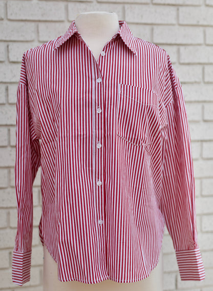 STRIPE BUTTON UP SHIRT WITH LEFT CHEST POCKET
