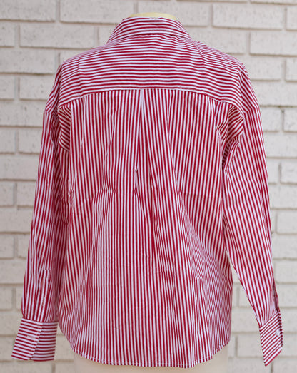 STRIPE BUTTON UP SHIRT WITH LEFT CHEST POCKET
