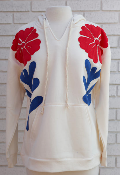 CASUAL HOODIE TOP WITH FLOWER PATCH