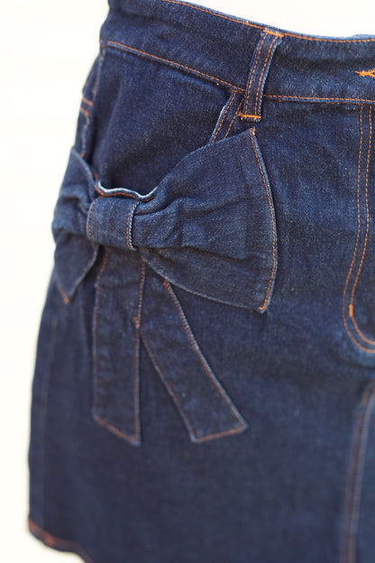 DARK DENIM SKIRT W/BOWS - Pharm Favorites by Economy Pharmacy