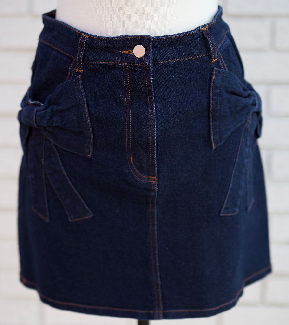 DARK DENIM SKIRT W/BOWS - Pharm Favorites by Economy Pharmacy