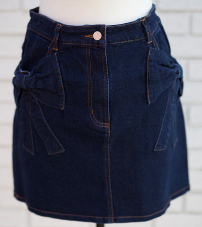 DARK DENIM SKIRT W/BOWS - Pharm Favorites by Economy Pharmacy