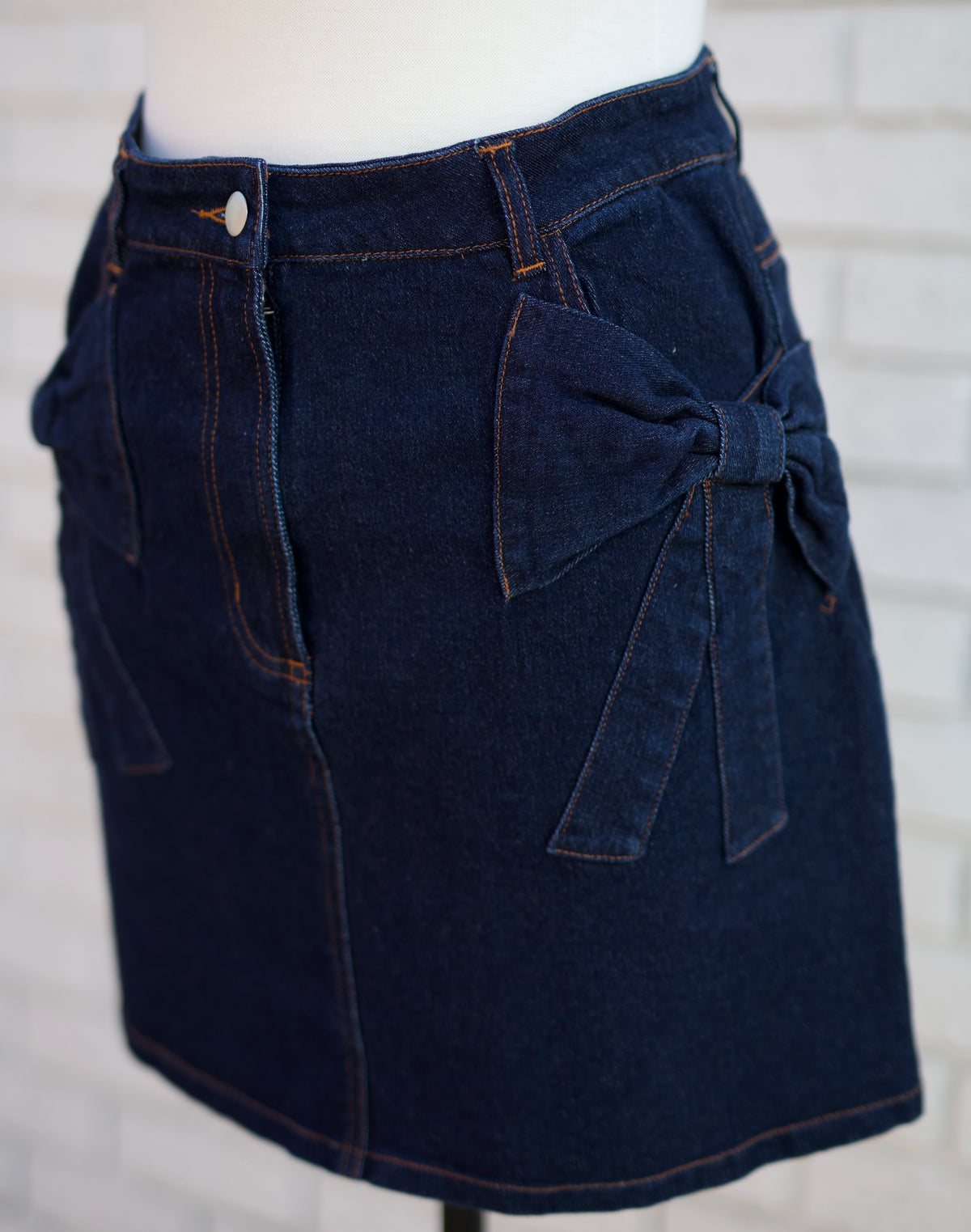 DARK DENIM SKIRT W/BOWS - Pharm Favorites by Economy Pharmacy