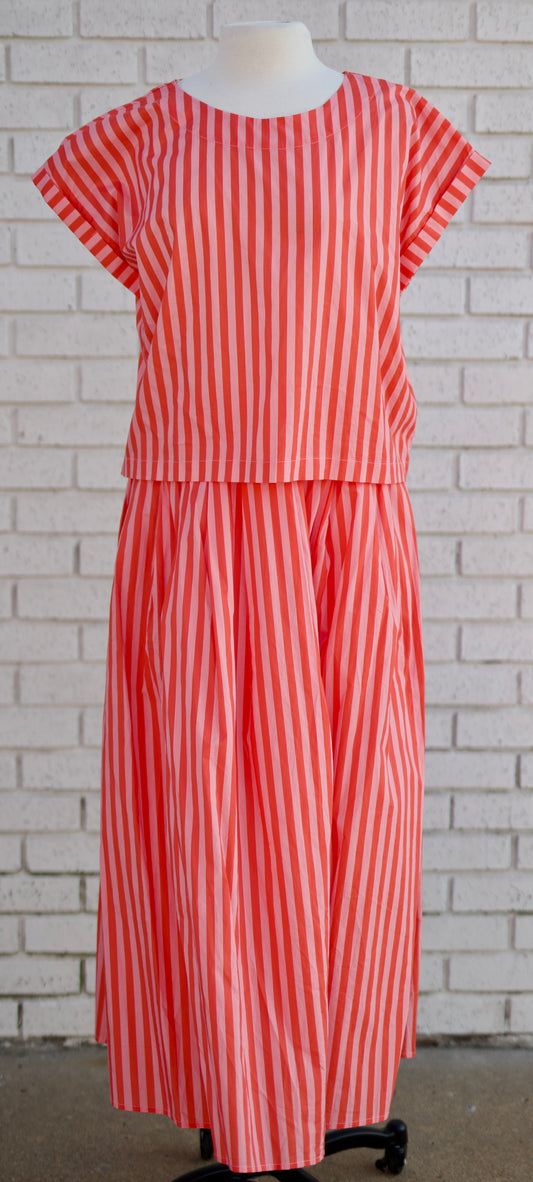 STRIPED MIDI SKIRT AND TOP 2 PC SET