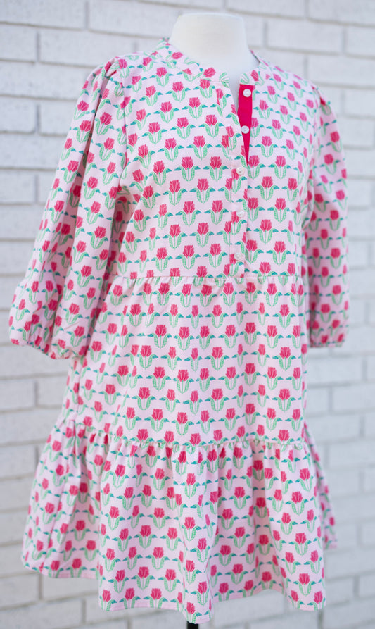 RILEY MINI DRESS - FLORA FANFARE PINK