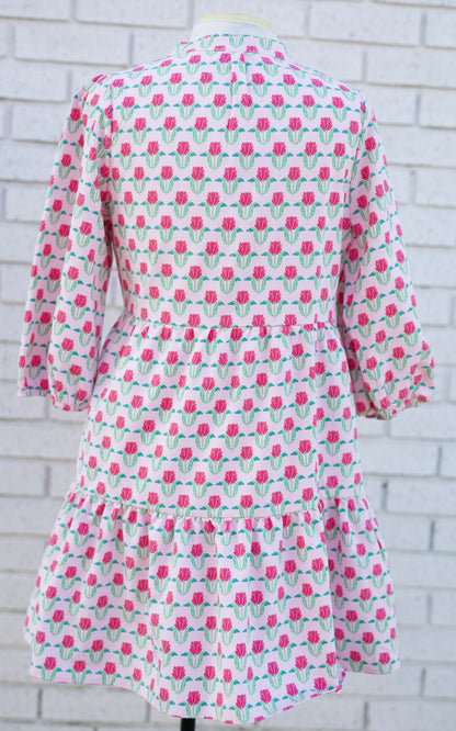 RILEY MINI DRESS - FLORA FANFARE PINK