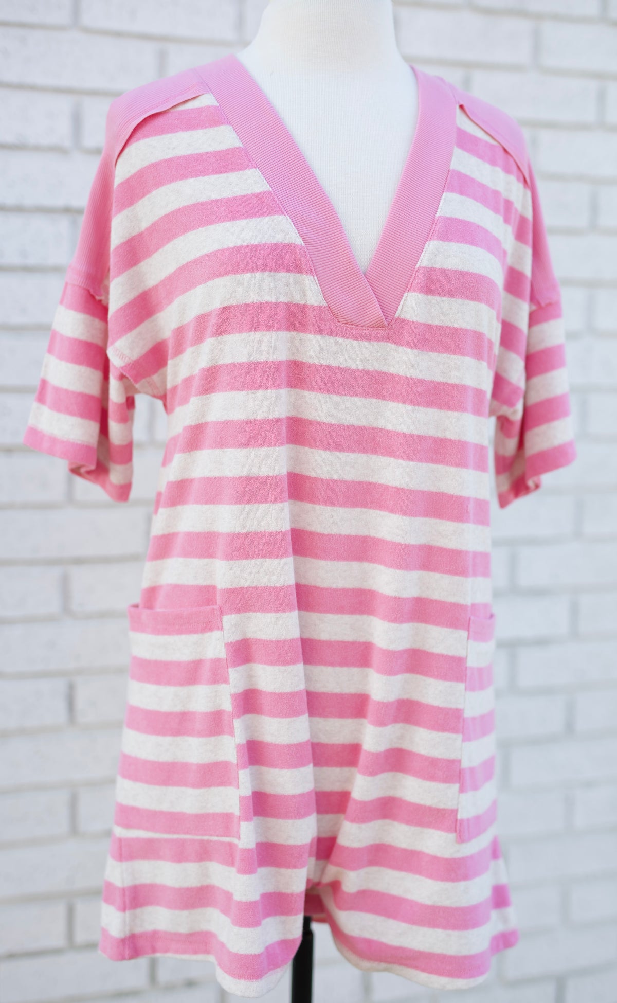 PINK & OAT STRIPED CASUAL KNIT ROMPER