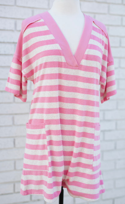 PINK & OAT STRIPED CASUAL KNIT ROMPER