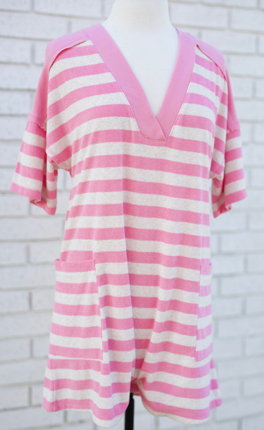 PINK & OAT STRIPED CASUAL KNIT ROMPER