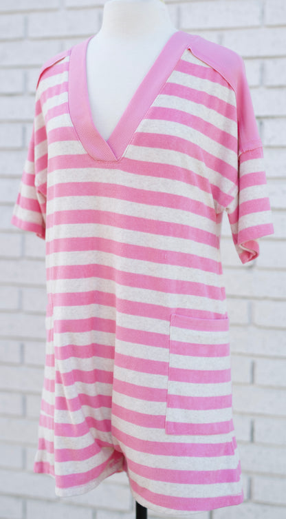 PINK & OAT STRIPED CASUAL KNIT ROMPER