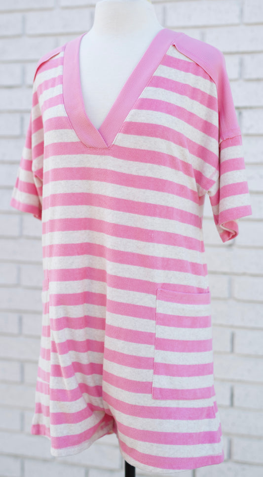 PINK & OAT STRIPED CASUAL KNIT ROMPER