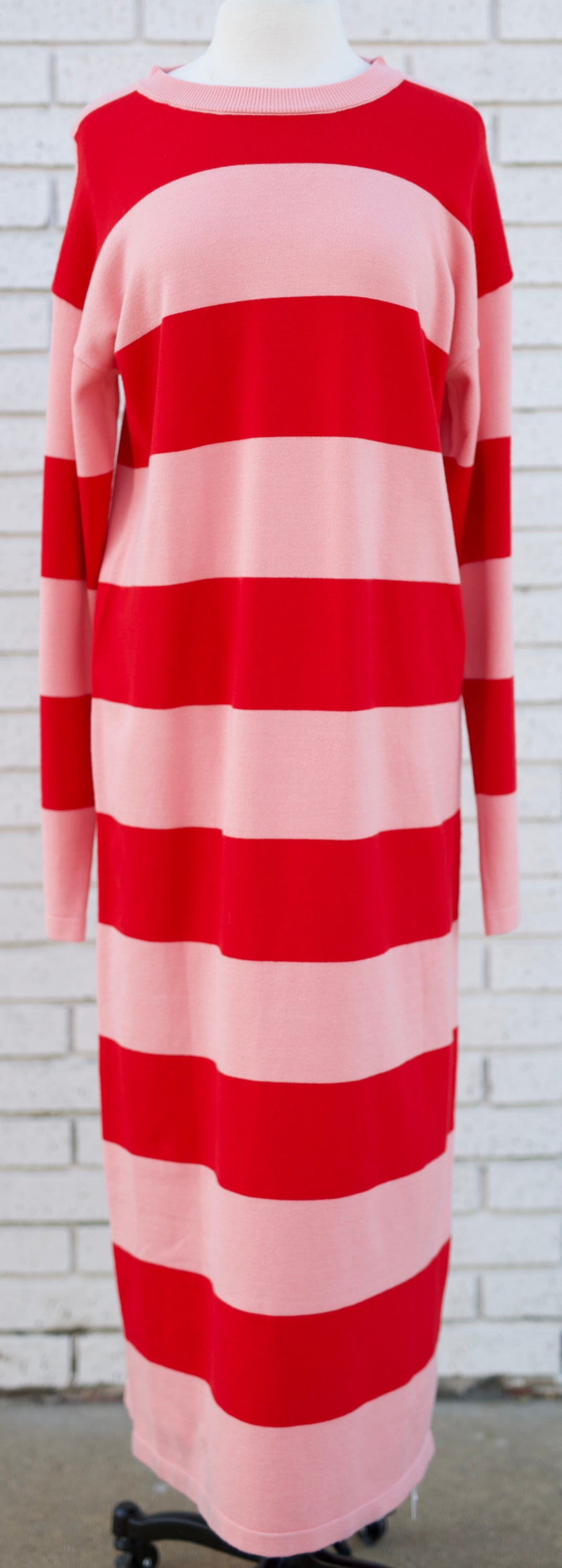 STRIPED KNIT SWEATER DRESS - PINK/RED - Pharm Favorites by Economy Pharmacy