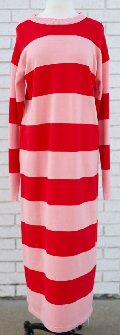 STRIPED KNIT SWEATER DRESS - PINK/RED - Pharm Favorites by Economy Pharmacy