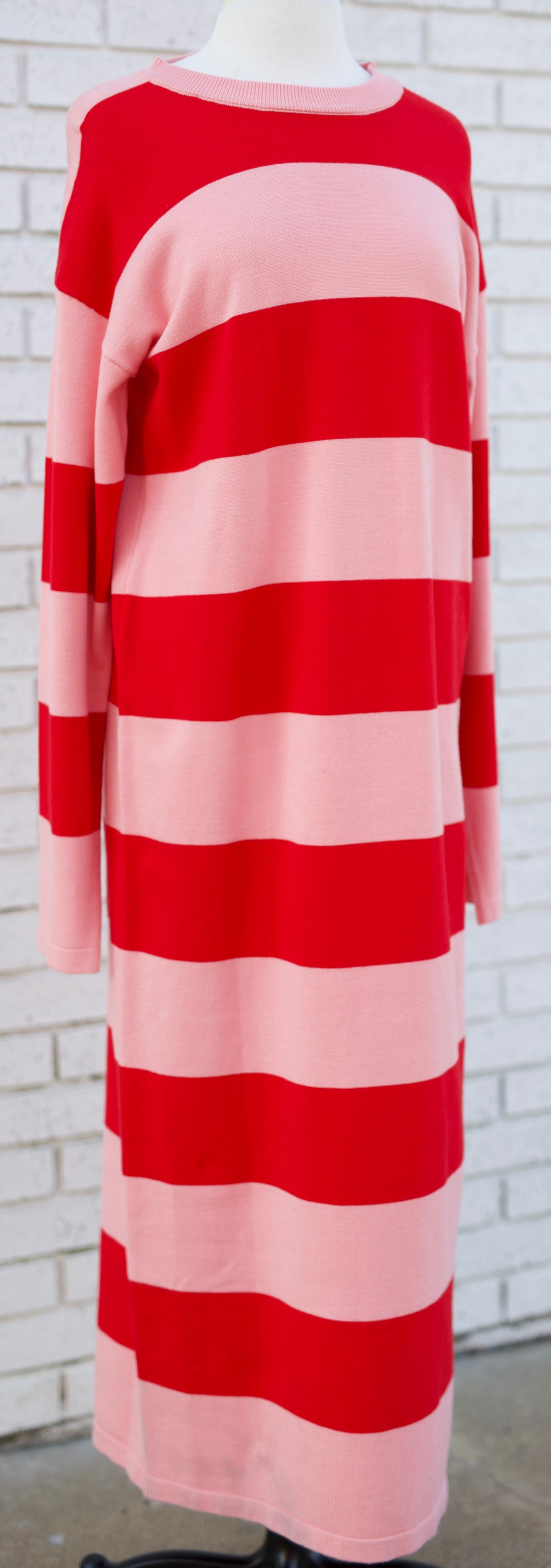 STRIPED KNIT SWEATER DRESS - PINK/RED - Pharm Favorites by Economy Pharmacy