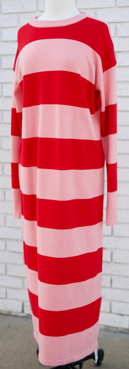 STRIPED KNIT SWEATER DRESS - PINK/RED - Pharm Favorites by Economy Pharmacy