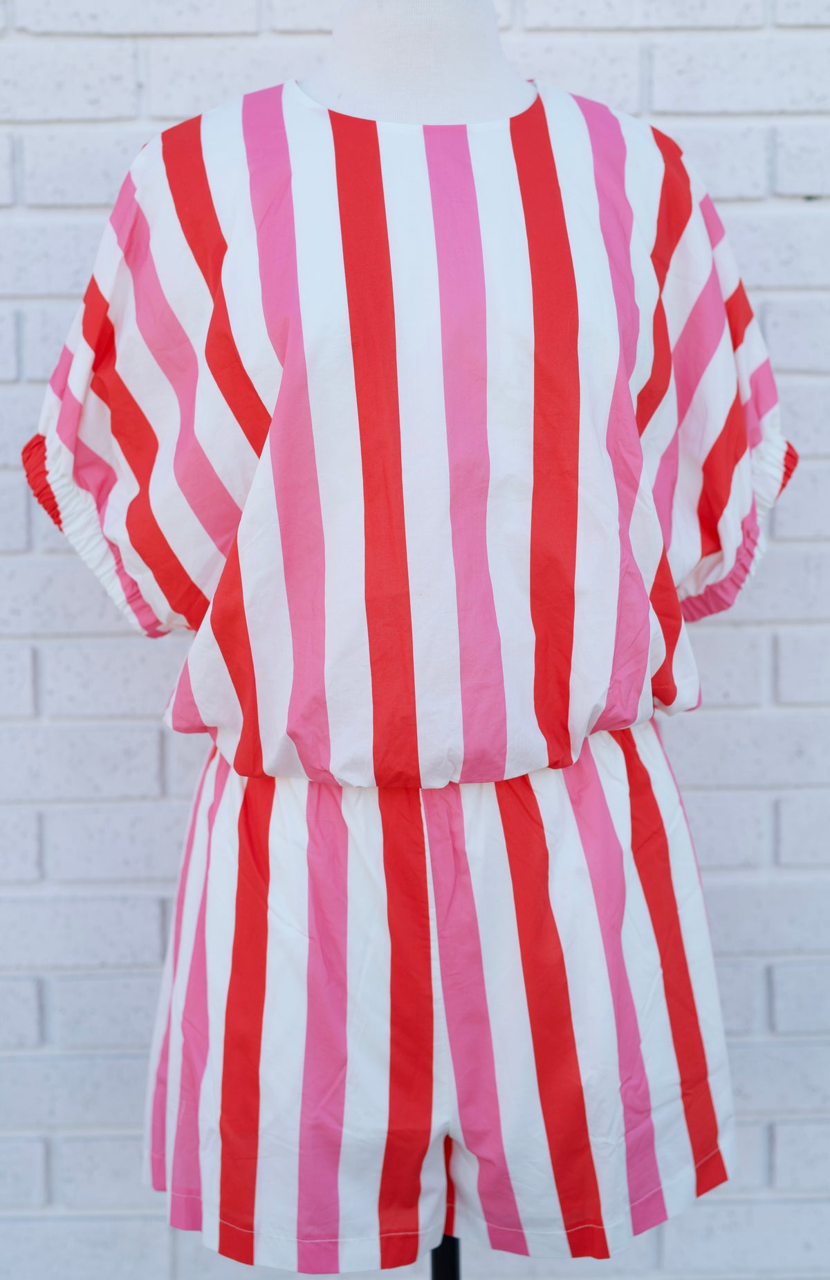 PINK MULTI STRIPE 2 PC SHORT SET