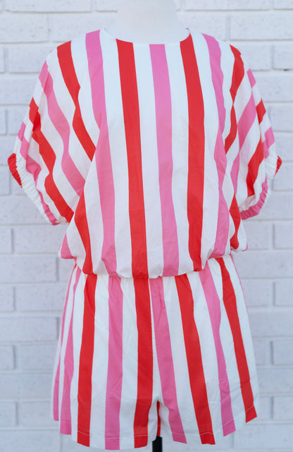 PINK MULTI STRIPE 2 PC SHORT SET