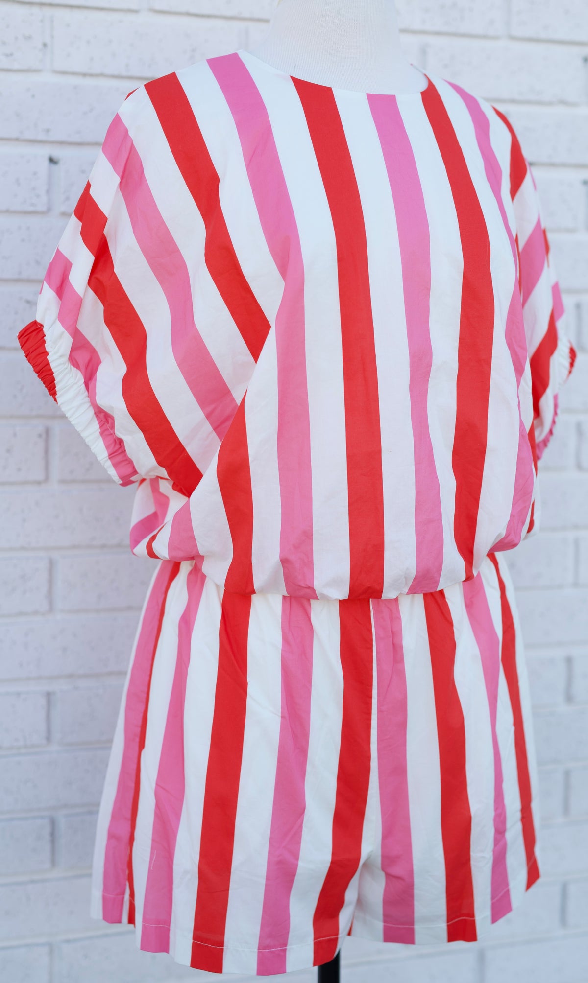 PINK MULTI STRIPE 2 PC SHORT SET