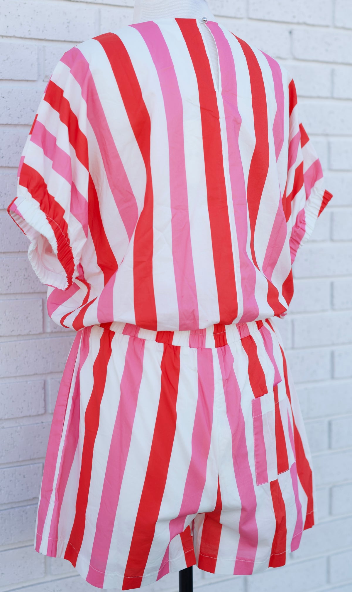 PINK MULTI STRIPE 2 PC SHORT SET