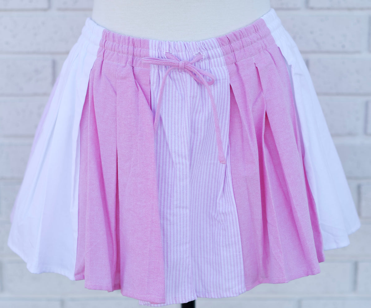 SOLID WITH STRIPE MIXED PLEATS OXFORD SHORTS - LT. PINK/WHITE - Pharm Favorites by Economy Pharmacy
