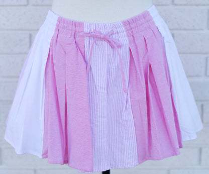 SOLID WITH STRIPE MIXED PLEATS OXFORD SHORTS - LT. PINK/WHITE - Pharm Favorites by Economy Pharmacy