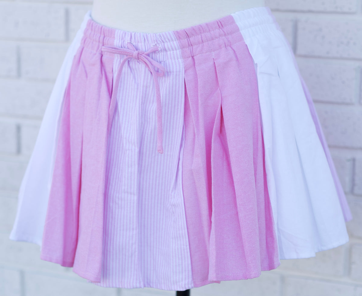SOLID WITH STRIPE MIXED PLEATS OXFORD SHORTS - LT. PINK/WHITE - Pharm Favorites by Economy Pharmacy